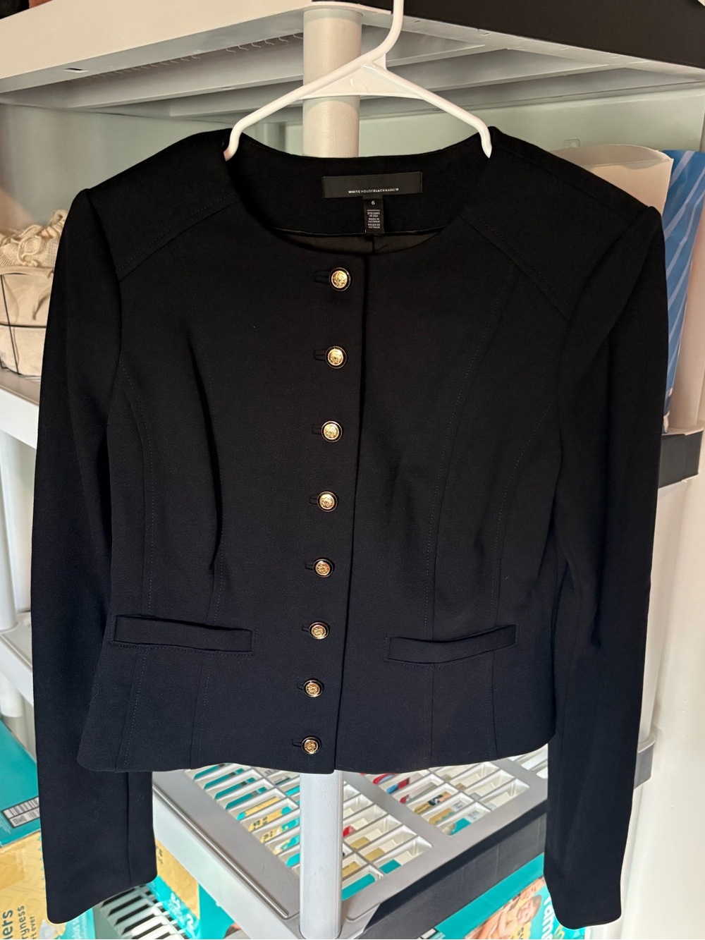 White House Black Market Black Military Blazer Gold Buttons Size 6